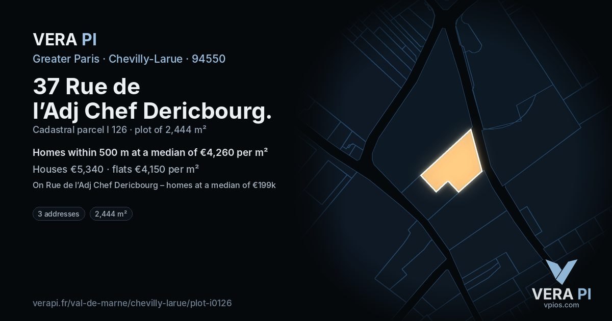 37 Rue de l’Adj Chef Dericbourg, Chevilly-Larue at night – the plot lit, the parcels around coloured by the prices near them