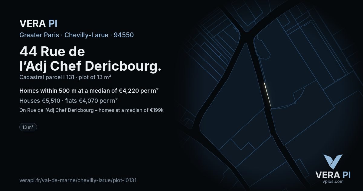 44 Rue de l’Adj Chef Dericbourg, Chevilly-Larue at night – the plot lit, the parcels around coloured by the prices near them
