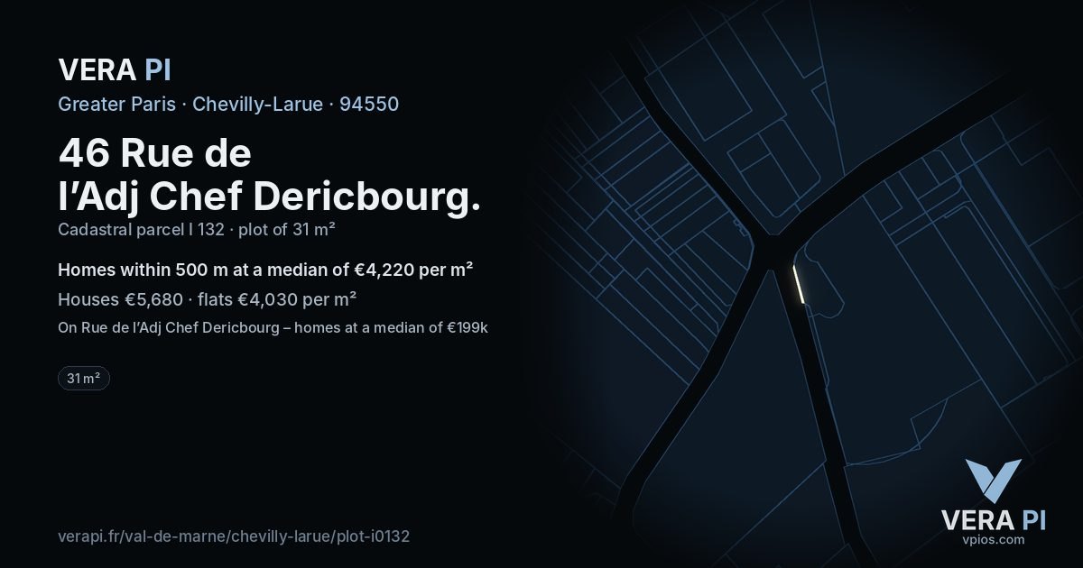 46 Rue de l’Adj Chef Dericbourg, Chevilly-Larue at night – the plot lit, the parcels around coloured by the prices near them
