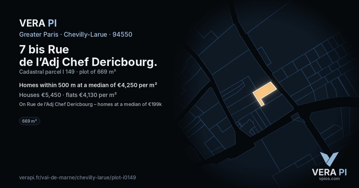 7 bis Rue de l’Adj Chef Dericbourg, Chevilly-Larue at night – the plot lit, the parcels around coloured by the prices near them