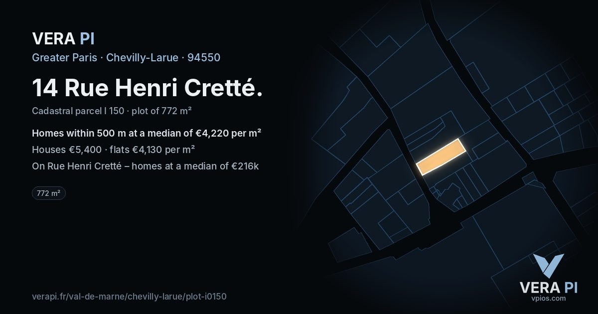 14 Rue Henri Cretté, Chevilly-Larue at night – the plot lit, the parcels around coloured by the prices near them