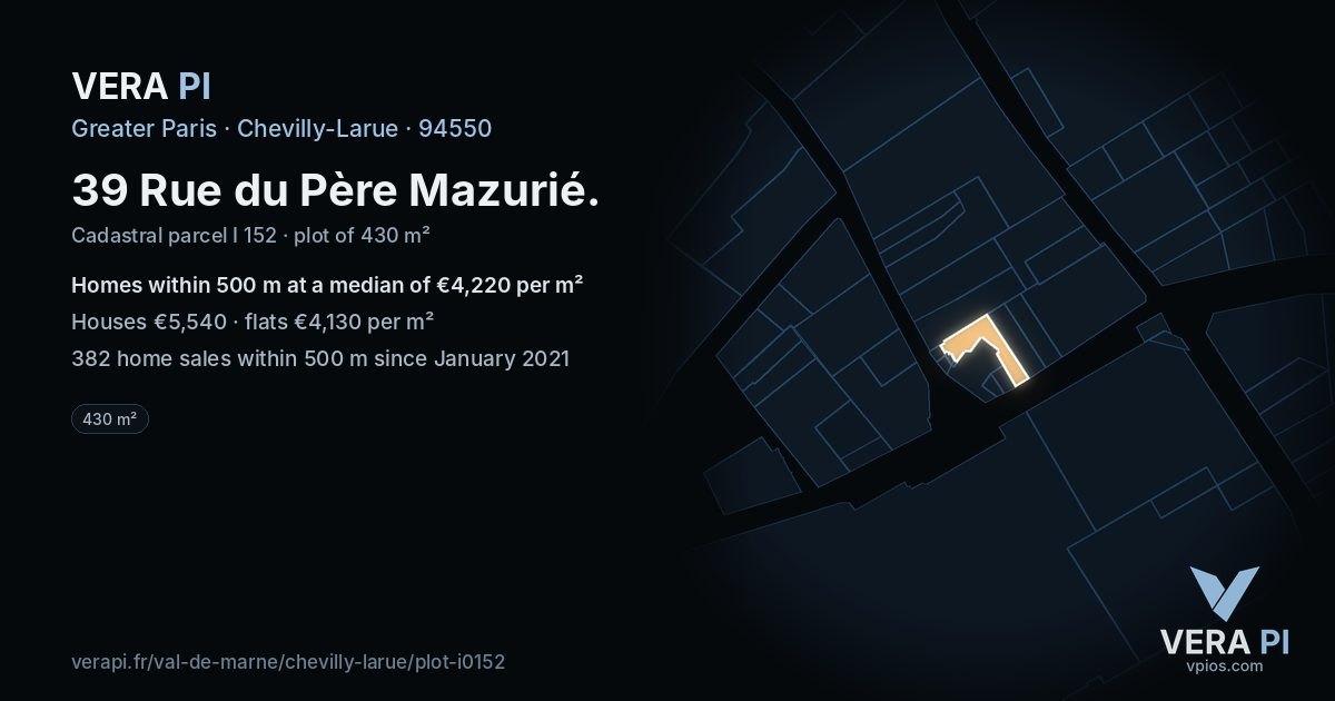 39 Rue du Père Mazurié, Chevilly-Larue at night – the plot lit, the parcels around coloured by the prices near them
