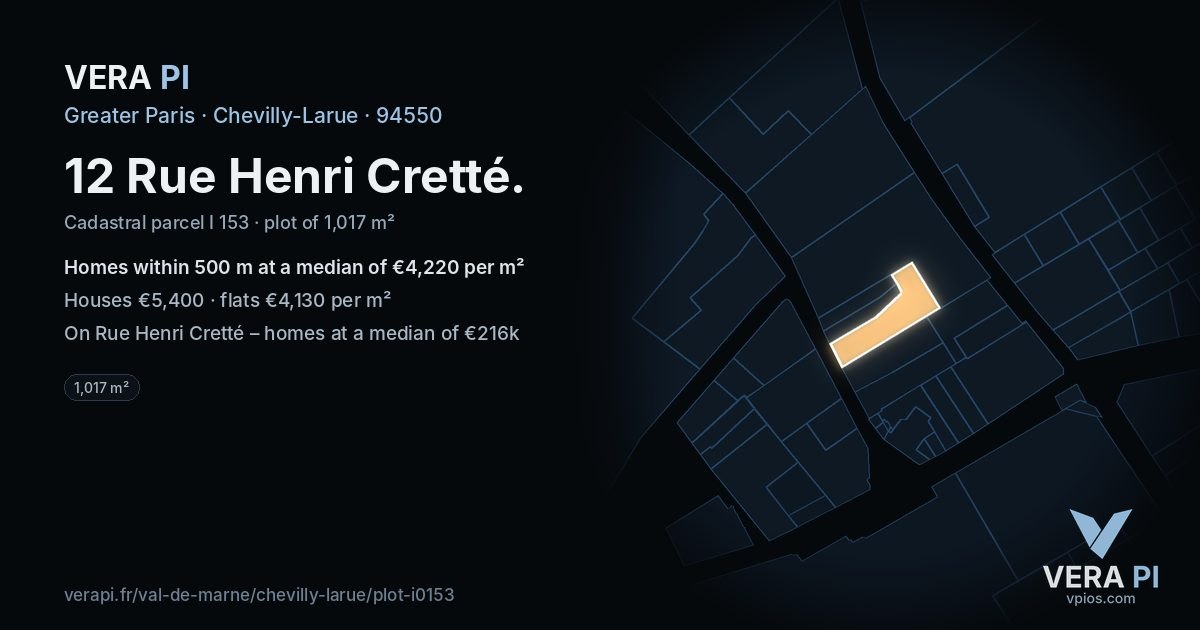 12 Rue Henri Cretté, Chevilly-Larue at night – the plot lit, the parcels around coloured by the prices near them