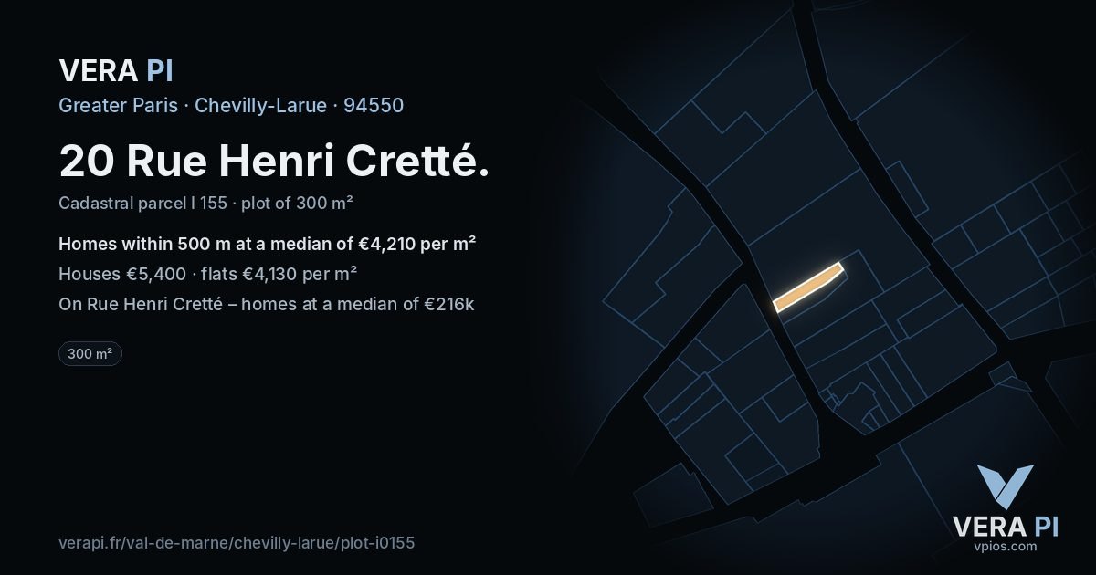 20 Rue Henri Cretté, Chevilly-Larue at night – the plot lit, the parcels around coloured by the prices near them
