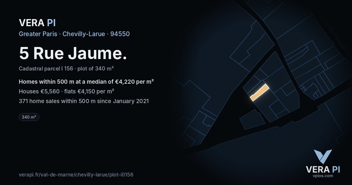 5 Rue Jaume, Chevilly-Larue at night – the plot lit, the parcels around coloured by the prices near them