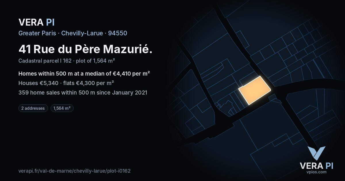 41 Rue du Père Mazurié, Chevilly-Larue at night – the plot lit, the parcels around coloured by the prices near them