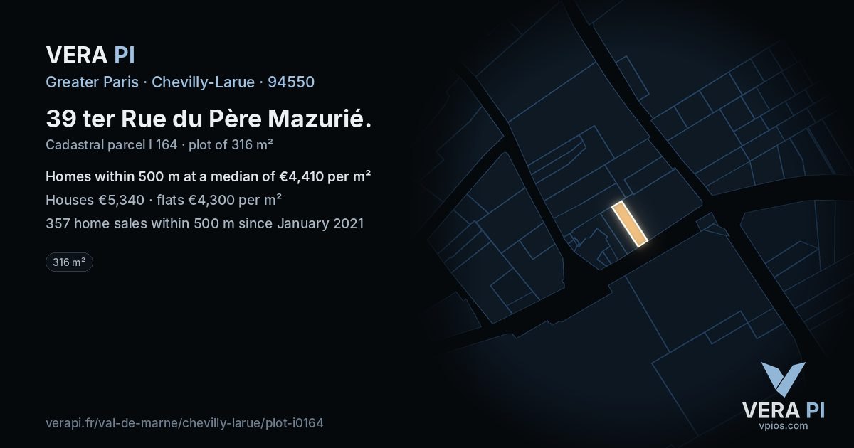 39 ter Rue du Père Mazurié, Chevilly-Larue at night – the plot lit, the parcels around coloured by the prices near them
