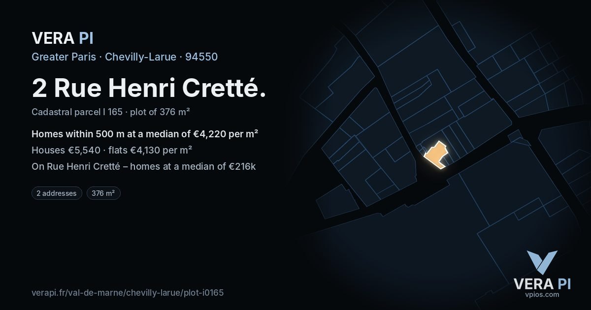 2 Rue Henri Cretté, Chevilly-Larue at night – the plot lit, the parcels around coloured by the prices near them
