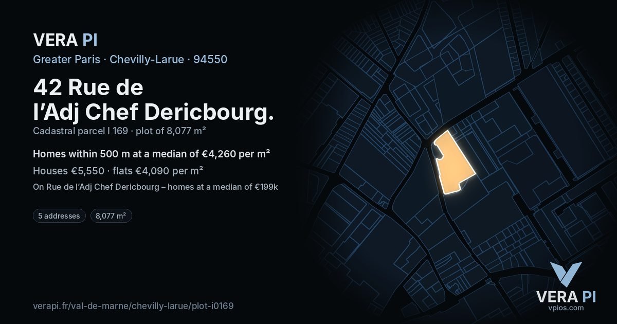42 Rue de l’Adj Chef Dericbourg, Chevilly-Larue at night – the plot lit, the parcels around coloured by the prices near them