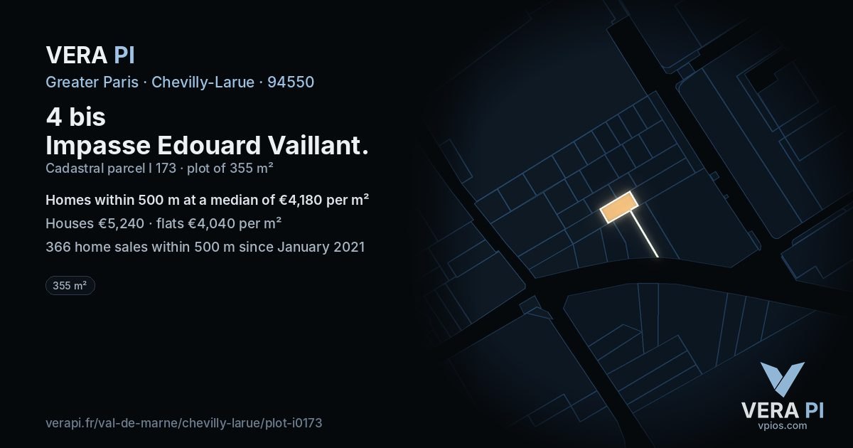 4 bis Impasse Edouard Vaillant, Chevilly-Larue at night – the plot lit, the parcels around coloured by the prices near them
