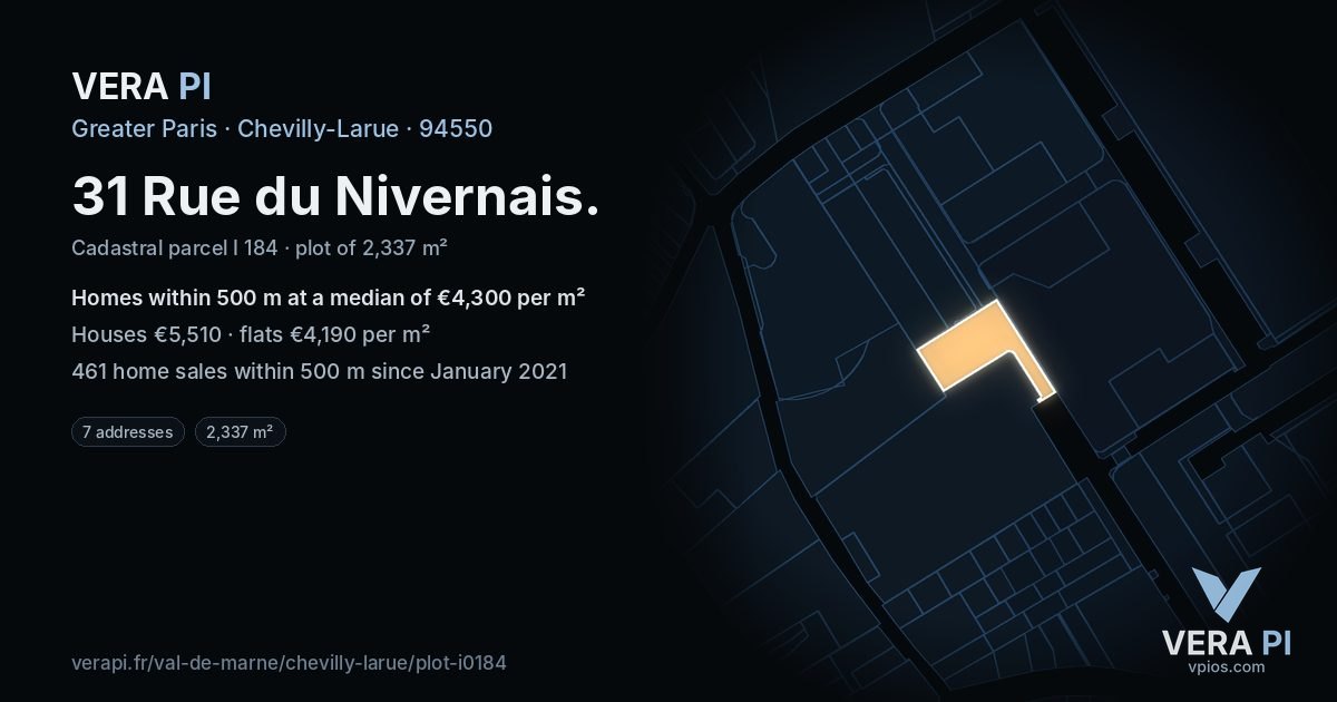 31 Rue du Nivernais, Chevilly-Larue at night – the plot lit, the parcels around coloured by the prices near them
