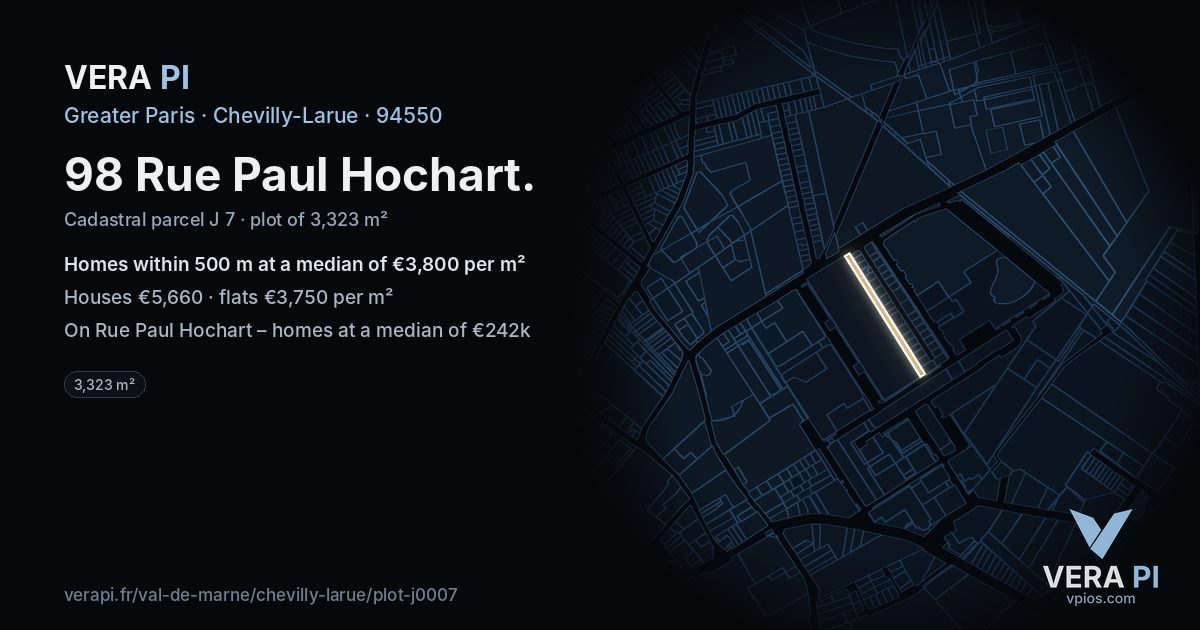 98 Rue Paul Hochart, Chevilly-Larue at night – the plot lit, the parcels around coloured by the prices near them