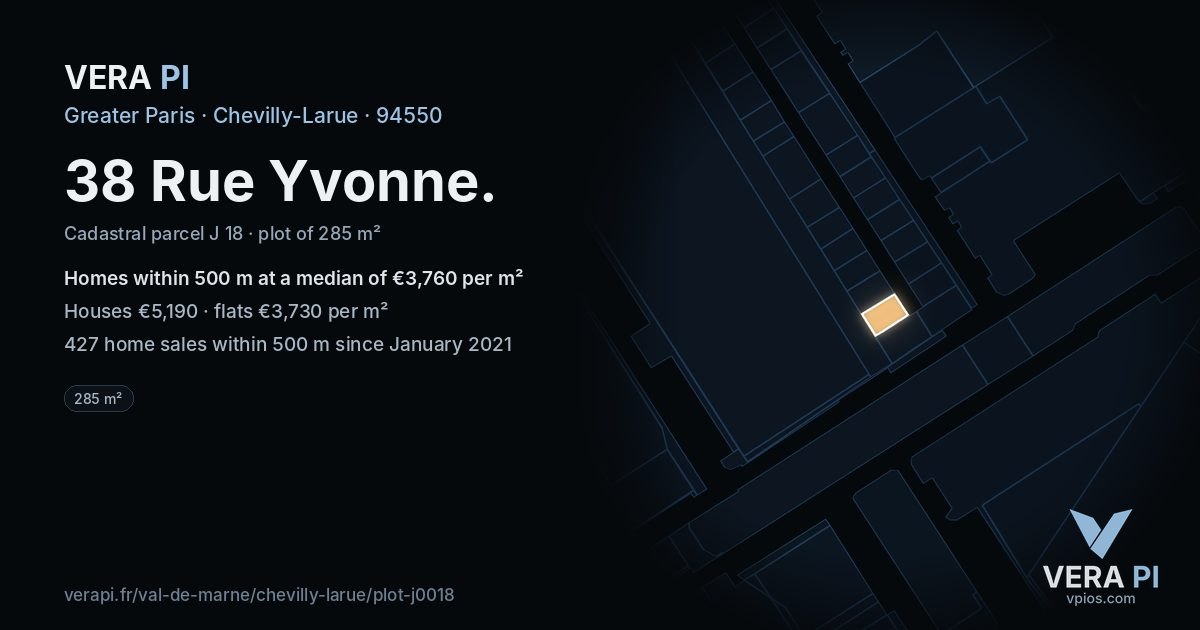 38 Rue Yvonne, Chevilly-Larue at night – the plot lit, the parcels around coloured by the prices near them