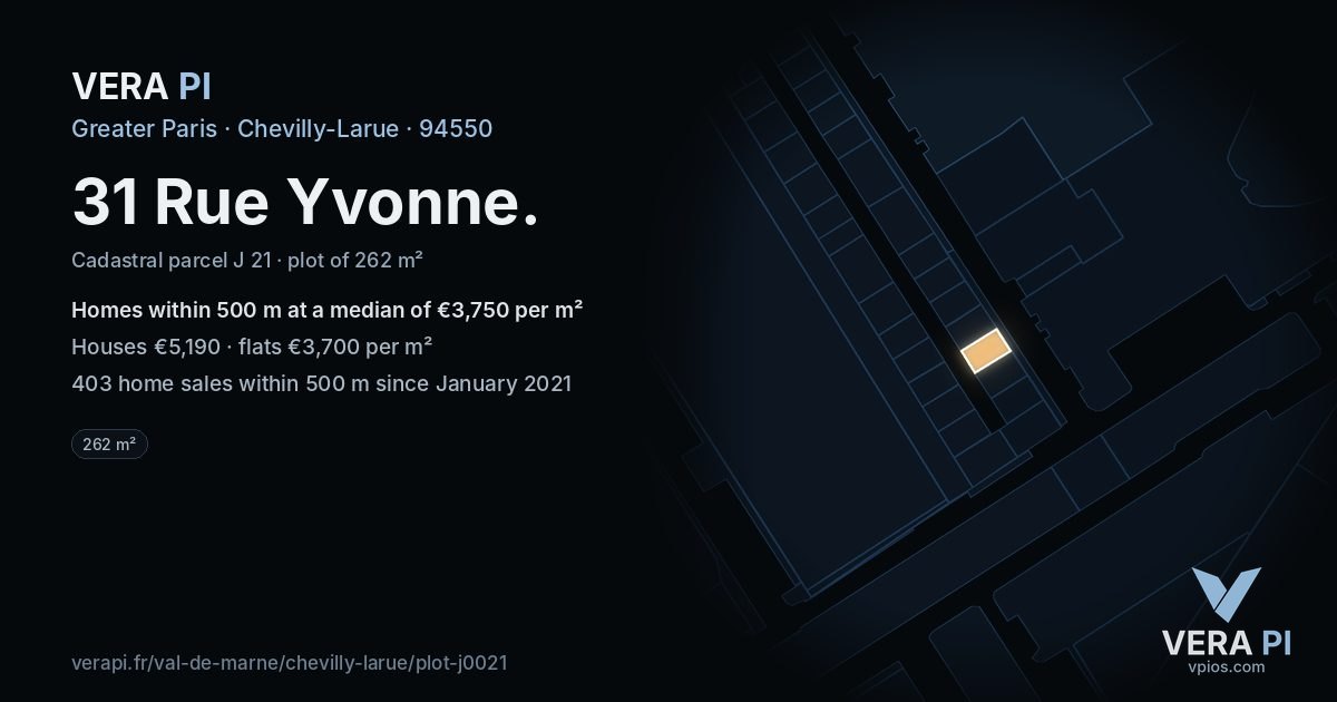 31 Rue Yvonne, Chevilly-Larue at night – the plot lit, the parcels around coloured by the prices near them