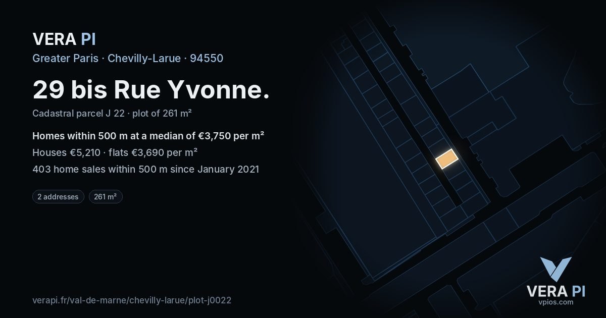 29 bis Rue Yvonne, Chevilly-Larue at night – the plot lit, the parcels around coloured by the prices near them