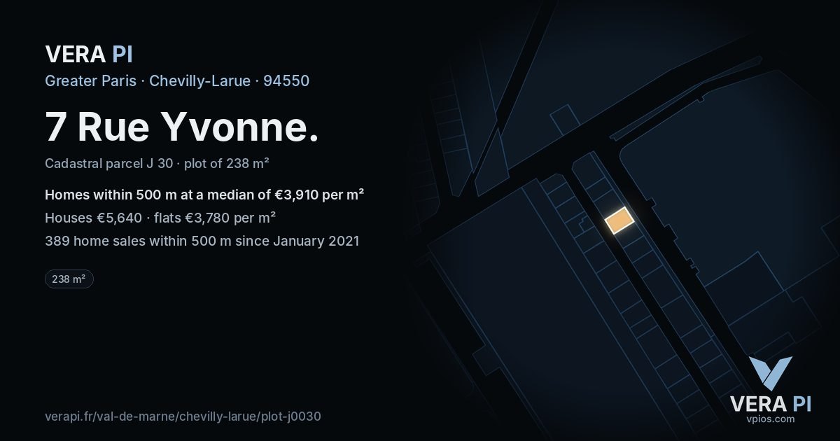 7 Rue Yvonne, Chevilly-Larue at night – the plot lit, the parcels around coloured by the prices near them