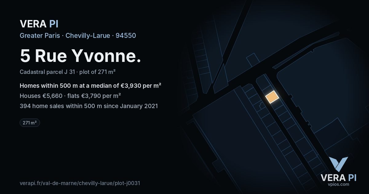 5 Rue Yvonne, Chevilly-Larue at night – the plot lit, the parcels around coloured by the prices near them