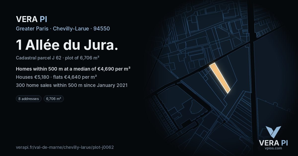 1 Allée du Jura, Chevilly-Larue at night – the plot lit, the parcels around coloured by the prices near them