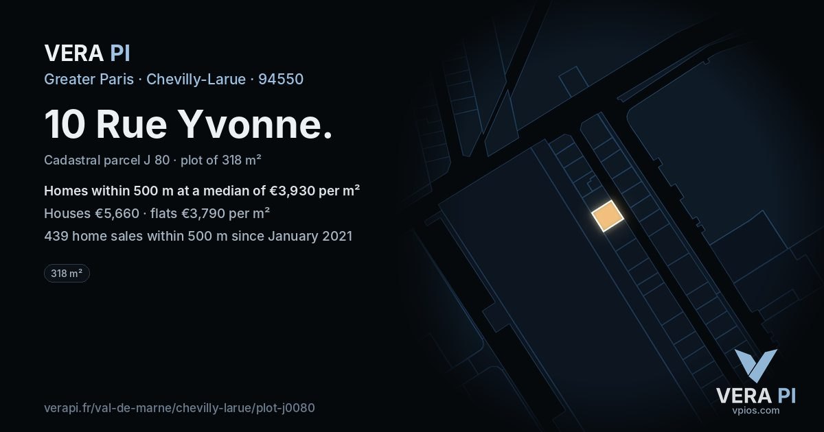 10 Rue Yvonne, Chevilly-Larue at night – the plot lit, the parcels around coloured by the prices near them