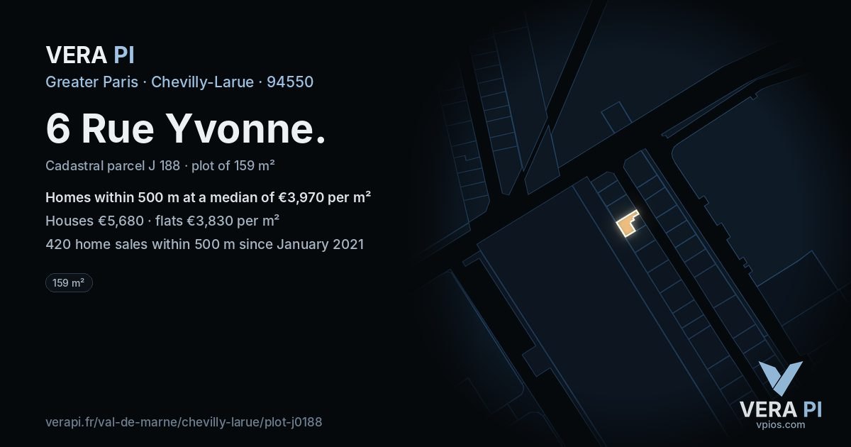 6 Rue Yvonne, Chevilly-Larue at night – the plot lit, the parcels around coloured by the prices near them