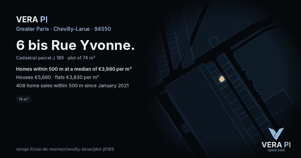 6 bis Rue Yvonne, Chevilly-Larue at night – the plot lit, the parcels around coloured by the prices near them