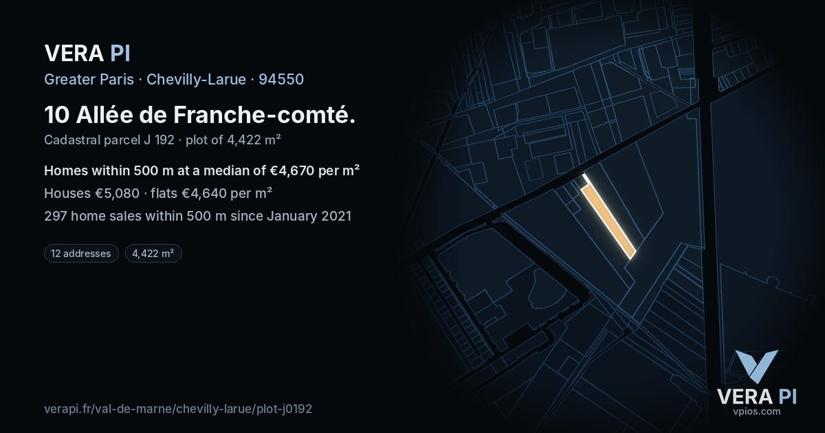 10 Allée de Franche-comté, Chevilly-Larue at night – the plot lit, the parcels around coloured by the prices near them