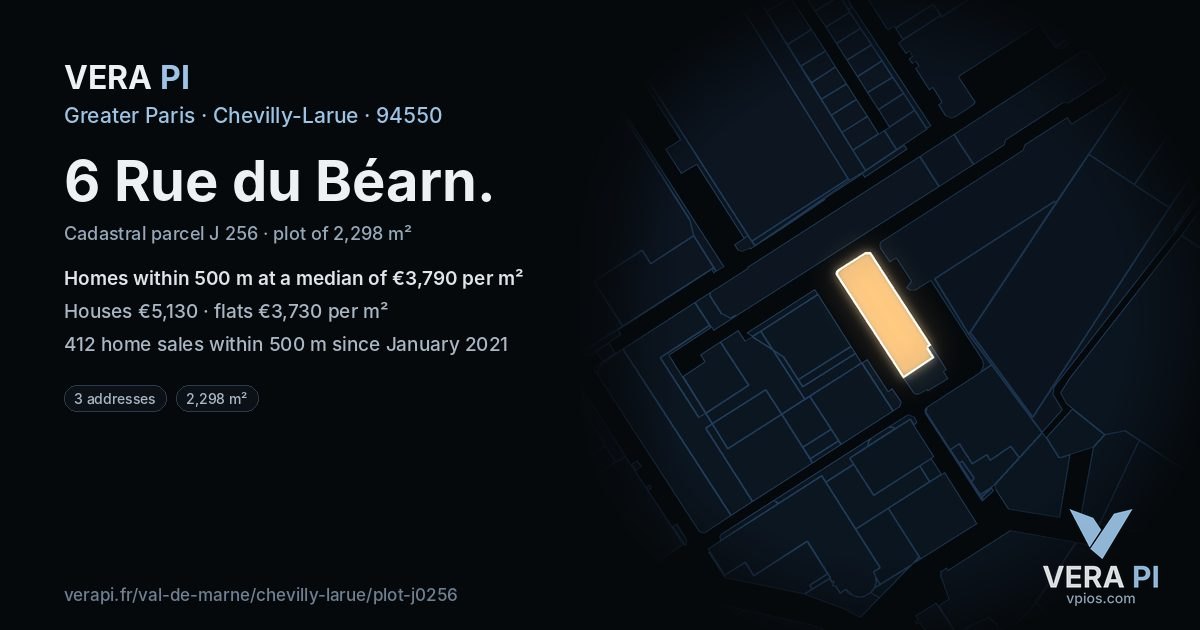 6 Rue du Béarn, Chevilly-Larue at night – the plot lit, the parcels around coloured by the prices near them