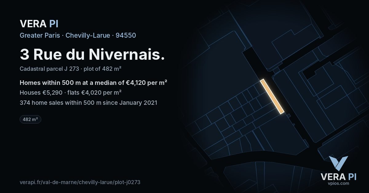 3 Rue du Nivernais, Chevilly-Larue at night – the plot lit, the parcels around coloured by the prices near them