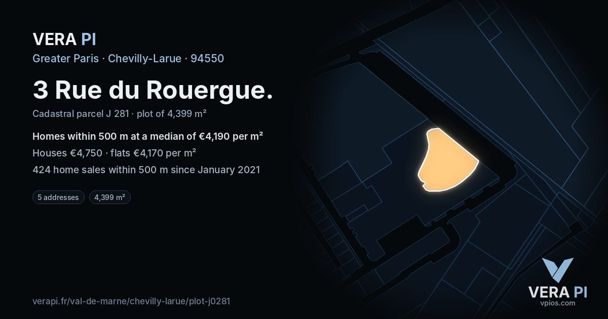 3 Rue du Rouergue, Chevilly-Larue at night – the plot lit, the parcels around coloured by the prices near them