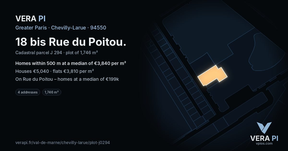 18 bis Rue du Poitou, Chevilly-Larue at night – the plot lit, the parcels around coloured by the prices near them