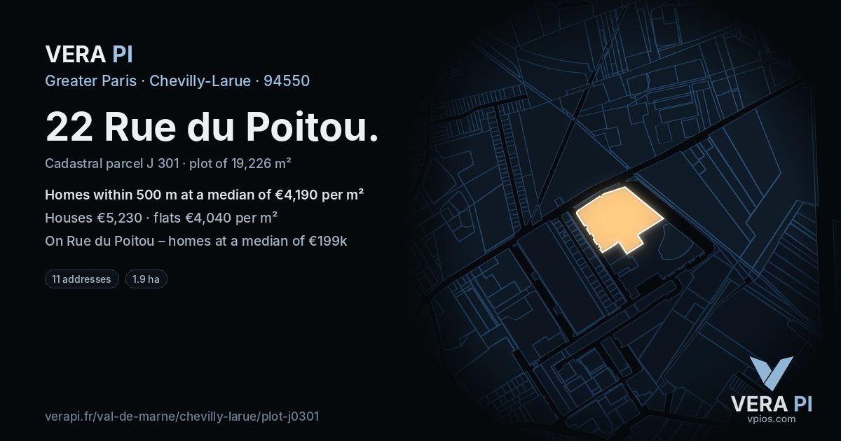 22 Rue du Poitou, Chevilly-Larue at night – the plot lit, the parcels around coloured by the prices near them