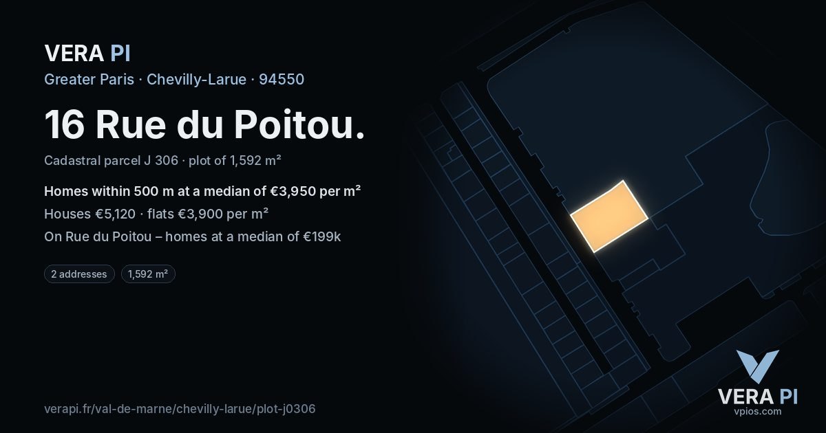 16 Rue du Poitou, Chevilly-Larue at night – the plot lit, the parcels around coloured by the prices near them