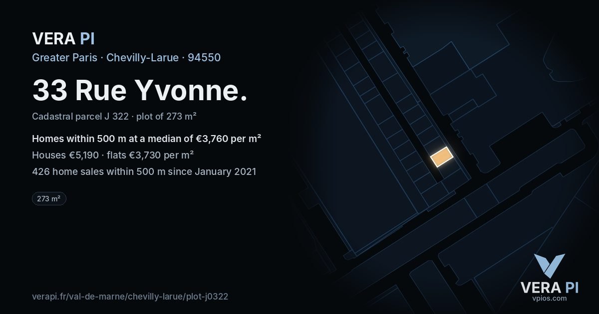 33 Rue Yvonne, Chevilly-Larue at night – the plot lit, the parcels around coloured by the prices near them