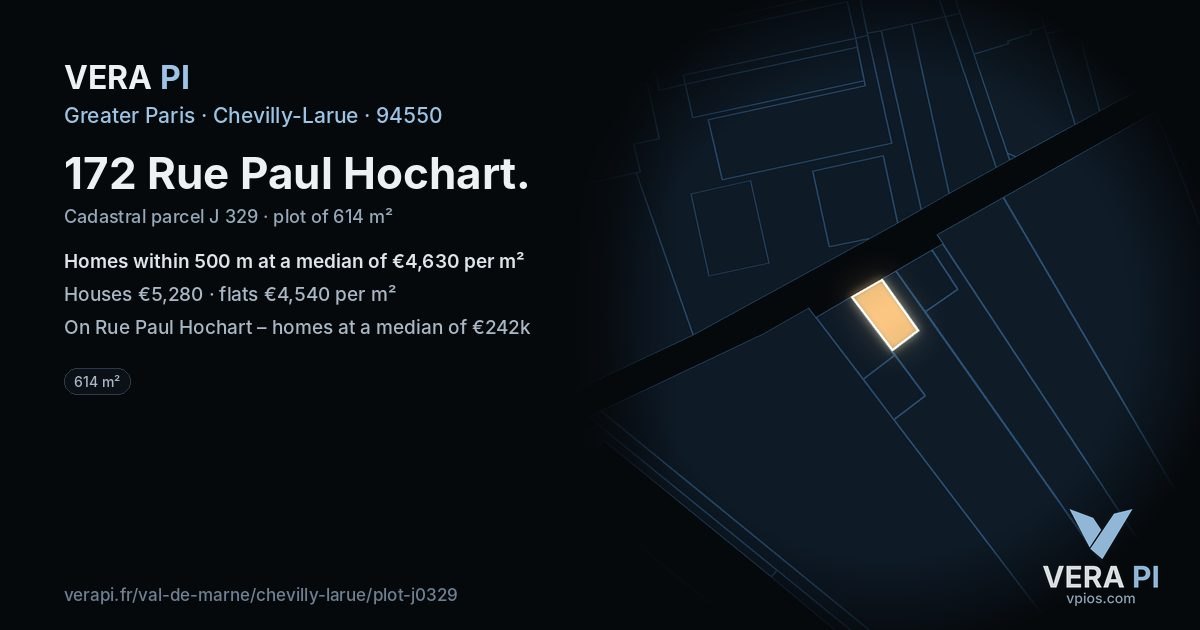 172 Rue Paul Hochart, Chevilly-Larue at night – the plot lit, the parcels around coloured by the prices near them
