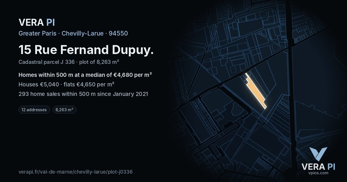 15 Rue Fernand Dupuy, Chevilly-Larue at night – the plot lit, the parcels around coloured by the prices near them