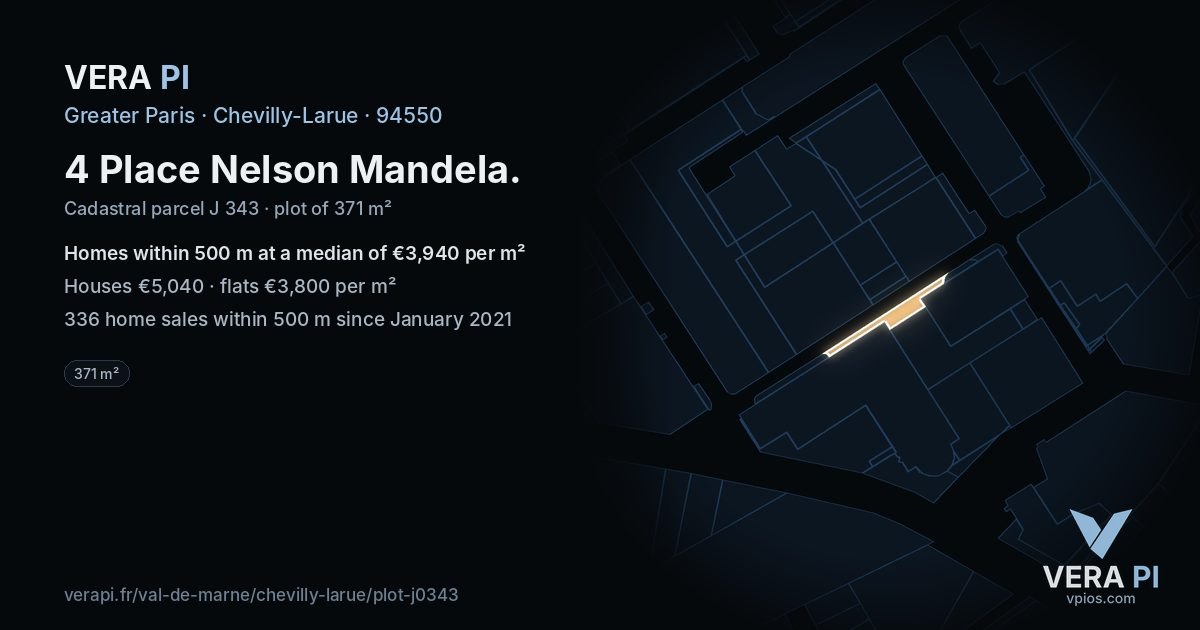 4 Place Nelson Mandela, Chevilly-Larue at night – the plot lit, the parcels around coloured by the prices near them