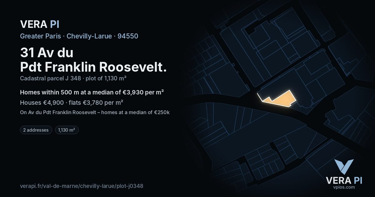 31 Av du Pdt Franklin Roosevelt, Chevilly-Larue at night – the plot lit, the parcels around coloured by the prices near them