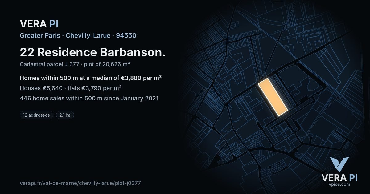 22 Residence Barbanson, Chevilly-Larue at night – the plot lit, the parcels around coloured by the prices near them