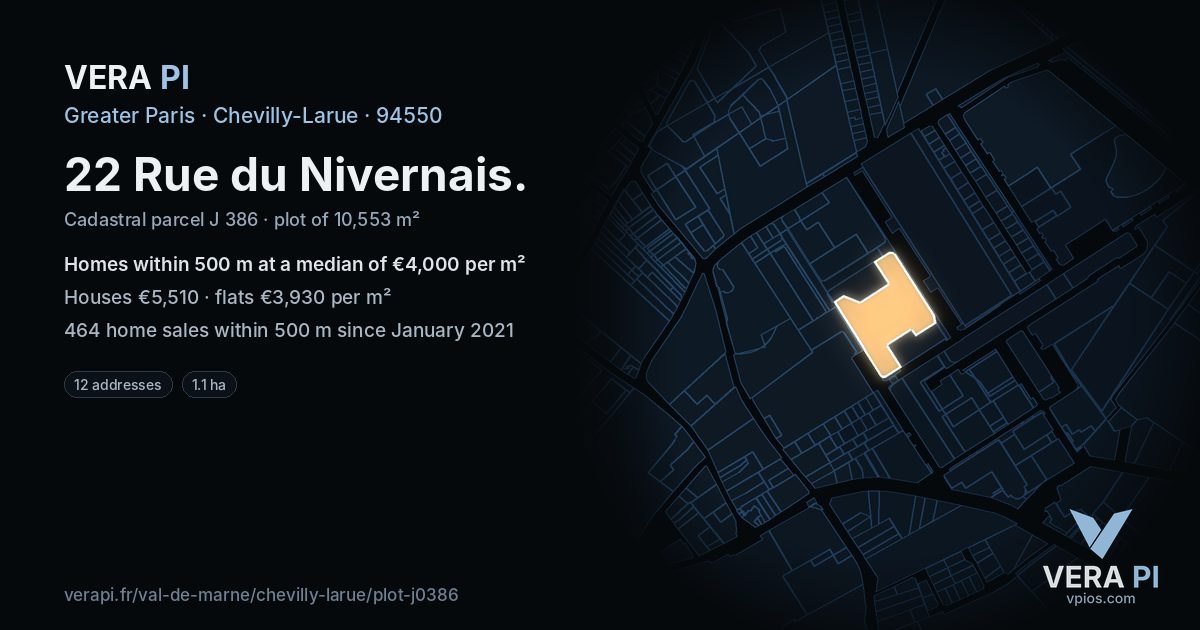 22 Rue du Nivernais, Chevilly-Larue at night – the plot lit, the parcels around coloured by the prices near them