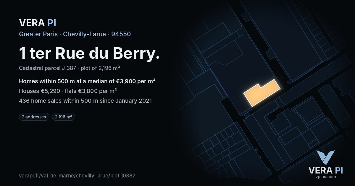 1 ter Rue du Berry, Chevilly-Larue at night – the plot lit, the parcels around coloured by the prices near them