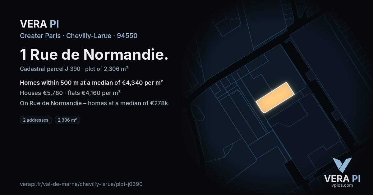 1 Rue de Normandie, Chevilly-Larue at night – the plot lit, the parcels around coloured by the prices near them