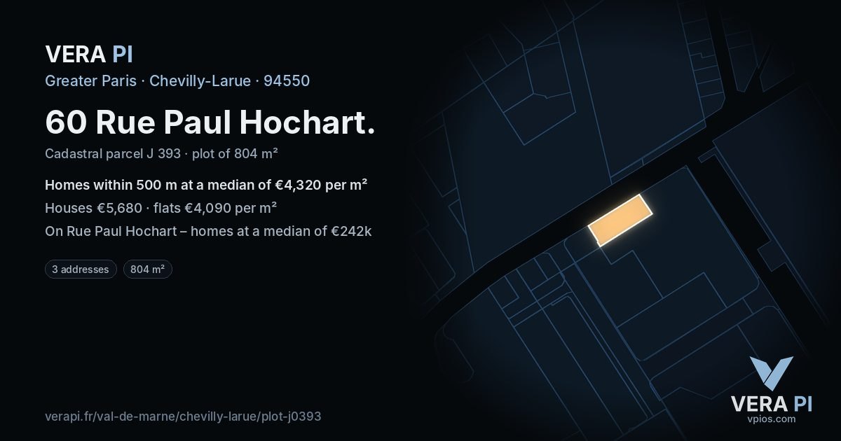 60 Rue Paul Hochart, Chevilly-Larue at night – the plot lit, the parcels around coloured by the prices near them