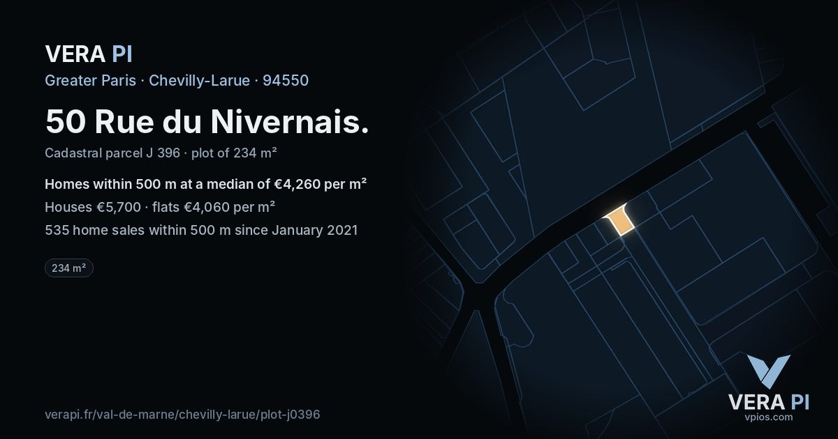 50 Rue du Nivernais, Chevilly-Larue at night – the plot lit, the parcels around coloured by the prices near them