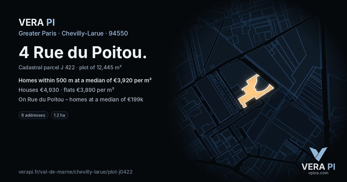 4 Rue du Poitou, Chevilly-Larue at night – the plot lit, the parcels around coloured by the prices near them