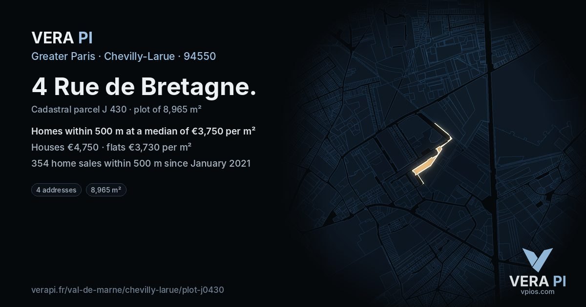 4 Rue de Bretagne, Chevilly-Larue at night – the plot lit, the parcels around coloured by the prices near them