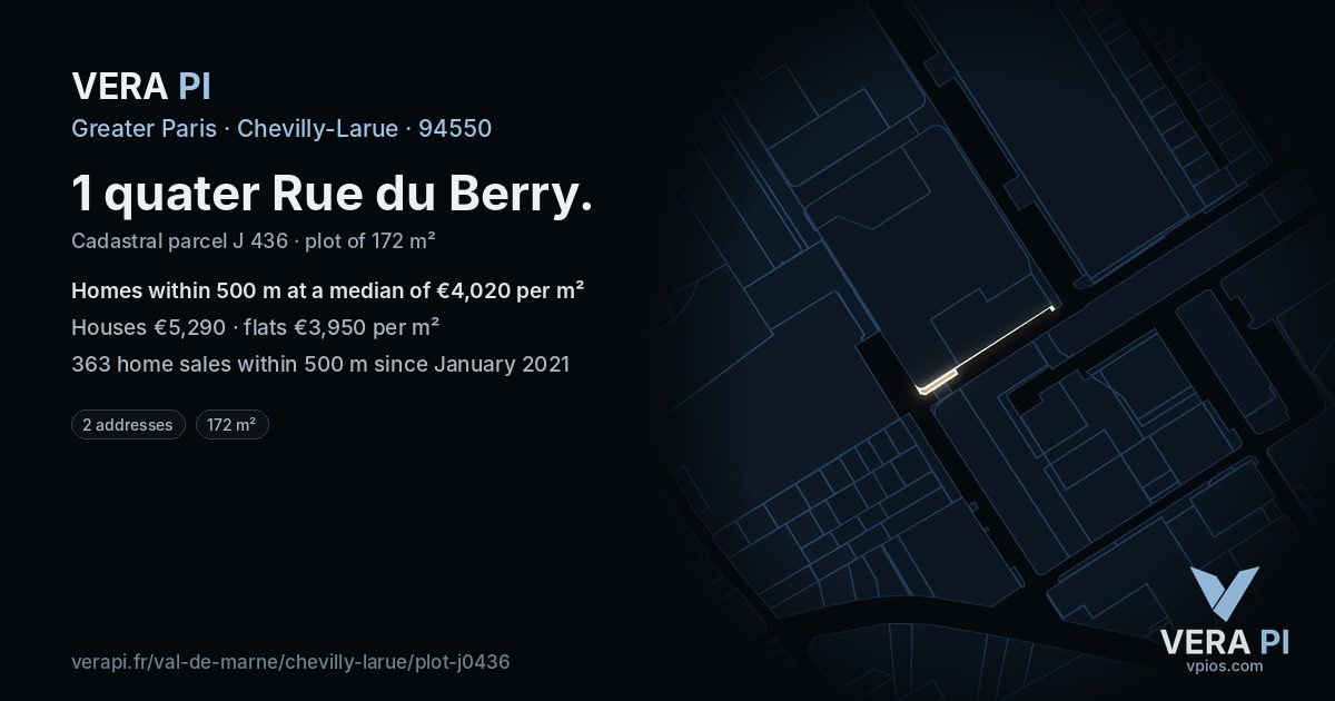 1 quater Rue du Berry, Chevilly-Larue at night – the plot lit, the parcels around coloured by the prices near them