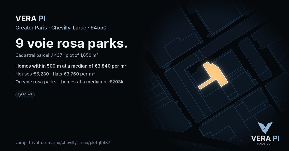 9 voie rosa parks, Chevilly-Larue at night – the plot lit, the parcels around coloured by the prices near them