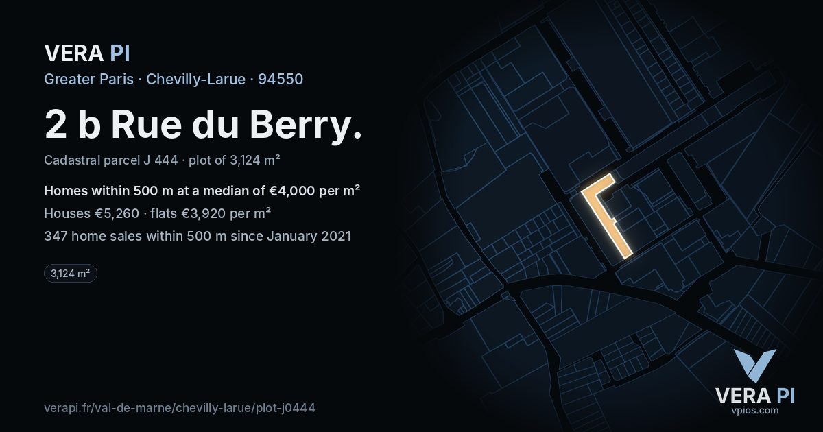2 b Rue du Berry, Chevilly-Larue at night – the plot lit, the parcels around coloured by the prices near them