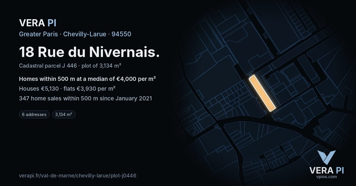 18 Rue du Nivernais, Chevilly-Larue at night – the plot lit, the parcels around coloured by the prices near them