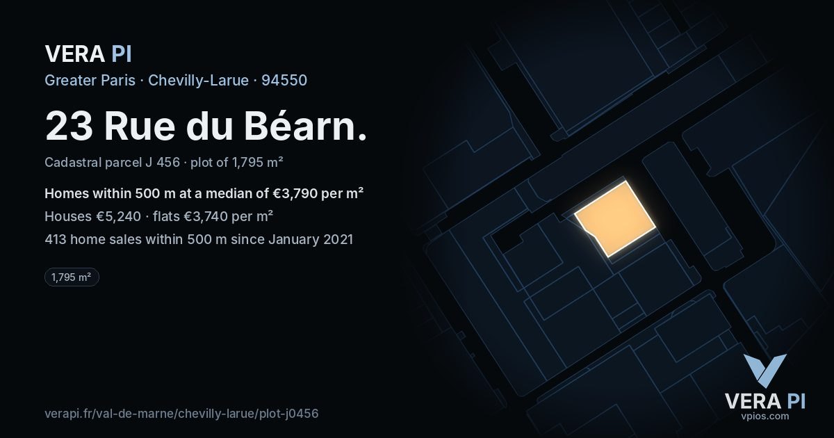23 Rue du Béarn, Chevilly-Larue at night – the plot lit, the parcels around coloured by the prices near them